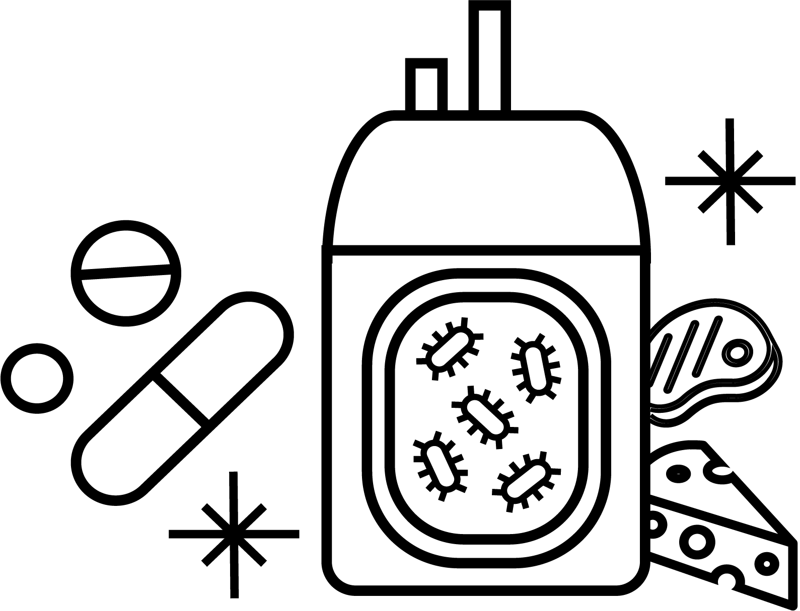 Icon with symbol for fermenters, drug and food products